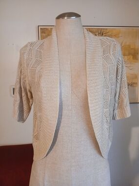 NWT Leo & Nicole Cream Open-Front Short-Sleeve Cardigan
